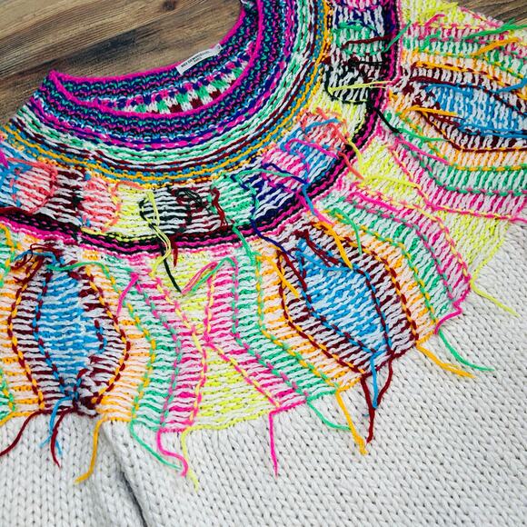 Mes Demoiselles Oversized Sweater Dress Alpaca Wool Jumper Colorful Fringe Art - Picture 3 of 11